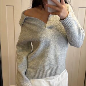 Elegant Off-the-Shoulder Gray Sweater